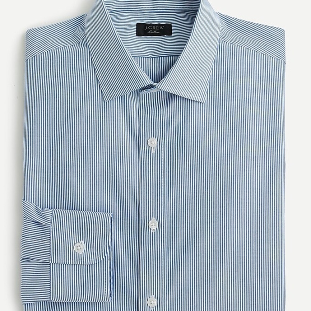 J Crew stretch cotton poplin dress shirt in microstripe blue Large
